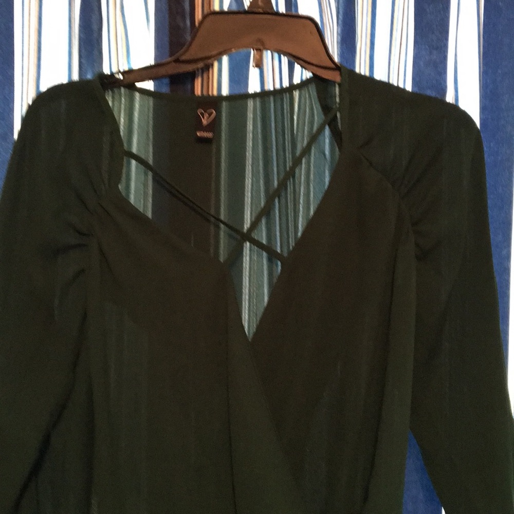 Dark green blouse/ crisscross front